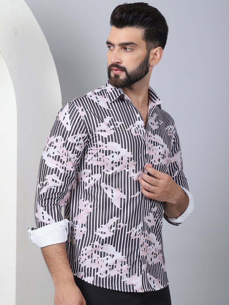 Printed Spread Collar Cotton Casual Shirt for Men - SF_966Grey_S