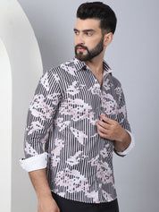 Printed Spread Collar Cotton Casual Shirt for Men - SF_966Grey_S