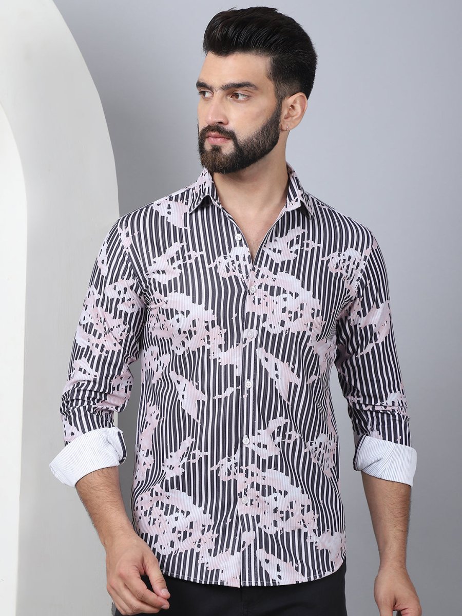 Printed Spread Collar Cotton Casual Shirt for Men - SF_966Grey_S