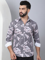 Printed Spread Collar Cotton Casual Shirt for Men - SF_966Grey_S