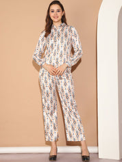 Printed Top and Palazzo Co-ords Set for Women - JNCS_3014White_XS
