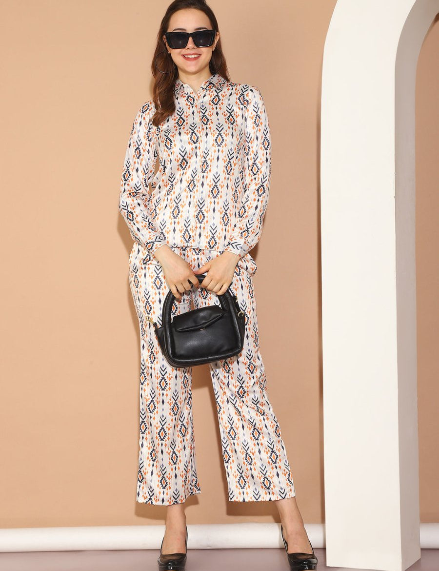 Printed Top and Palazzo Co-ords Set for Women - JNCS_3014White_XS