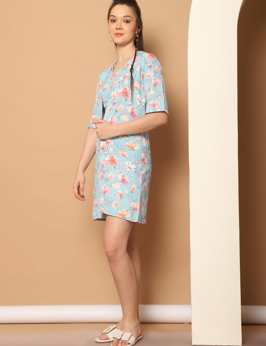 Printed Top With Shorts & shurg - JNCS_3012Blue_XS