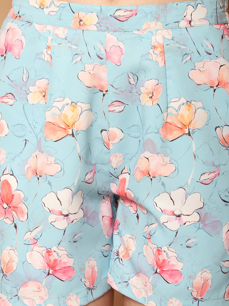 Printed Top With Shorts & shurg - JNCS_3012Blue_XS