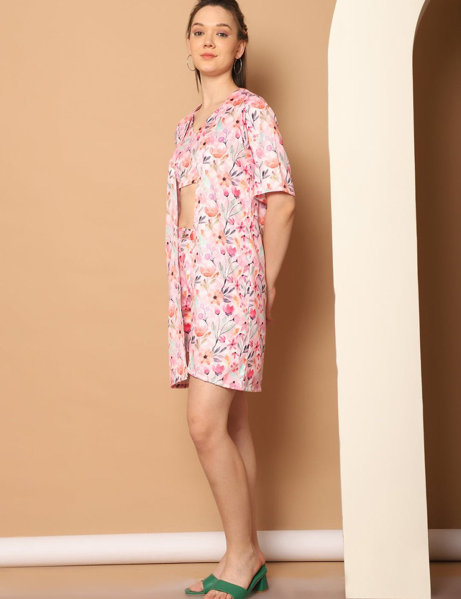 Printed Top With Shorts & shurg - JNCS_3012Pink_XS
