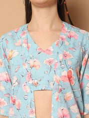 Printed Top With Shorts & shurg - JNCS_3012Blue_XS
