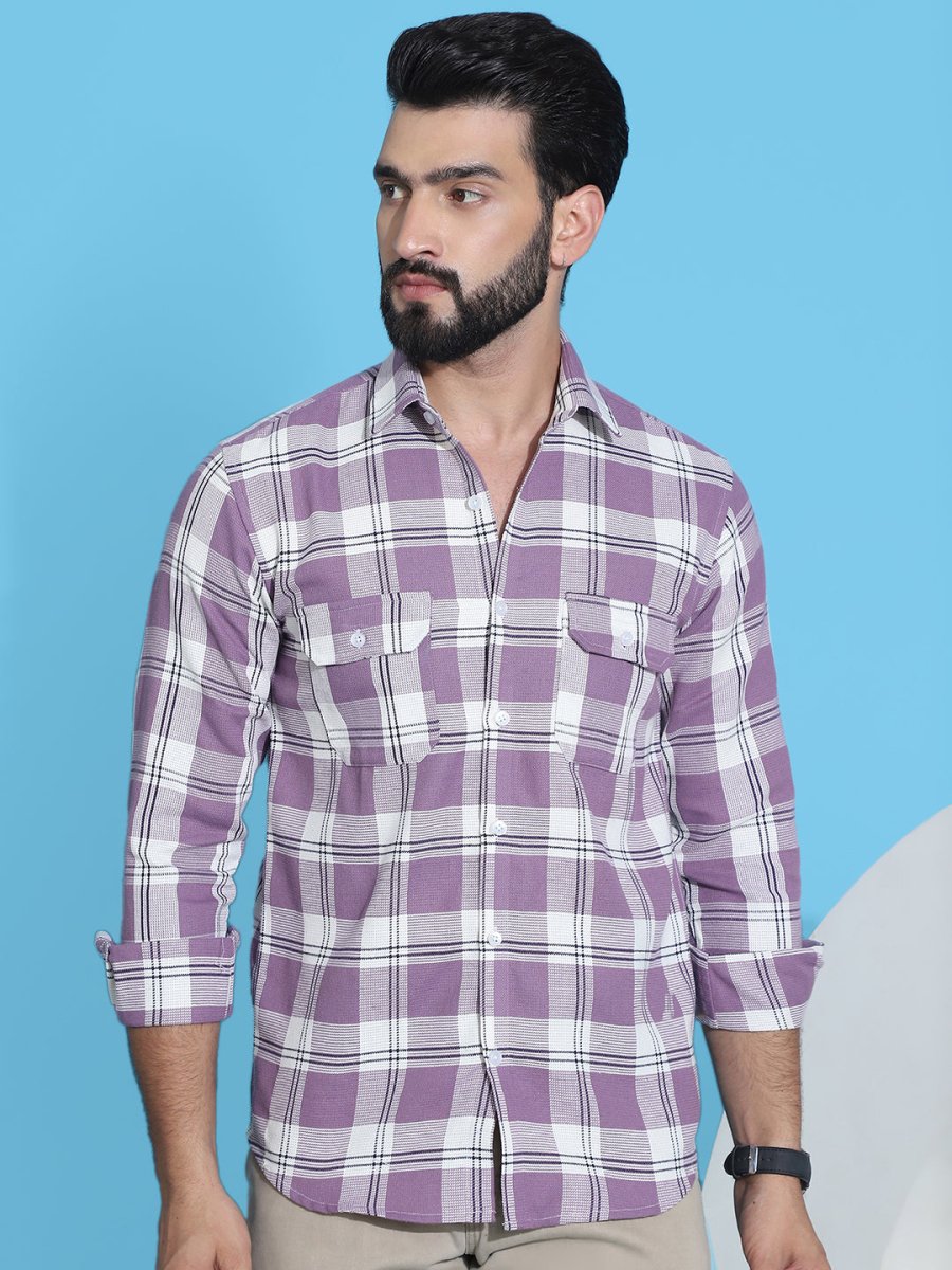 Purple Checked Cotton Shirt for Men - SF_951Purple_S