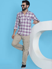 Purple Checked Cotton Shirt for Men - SF_951Purple_S