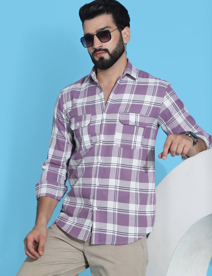 Purple Checked Cotton Shirt for Men - SF_951Purple_S