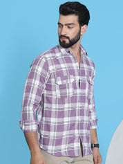 Purple Checked Cotton Shirt for Men - SF_951Purple_S