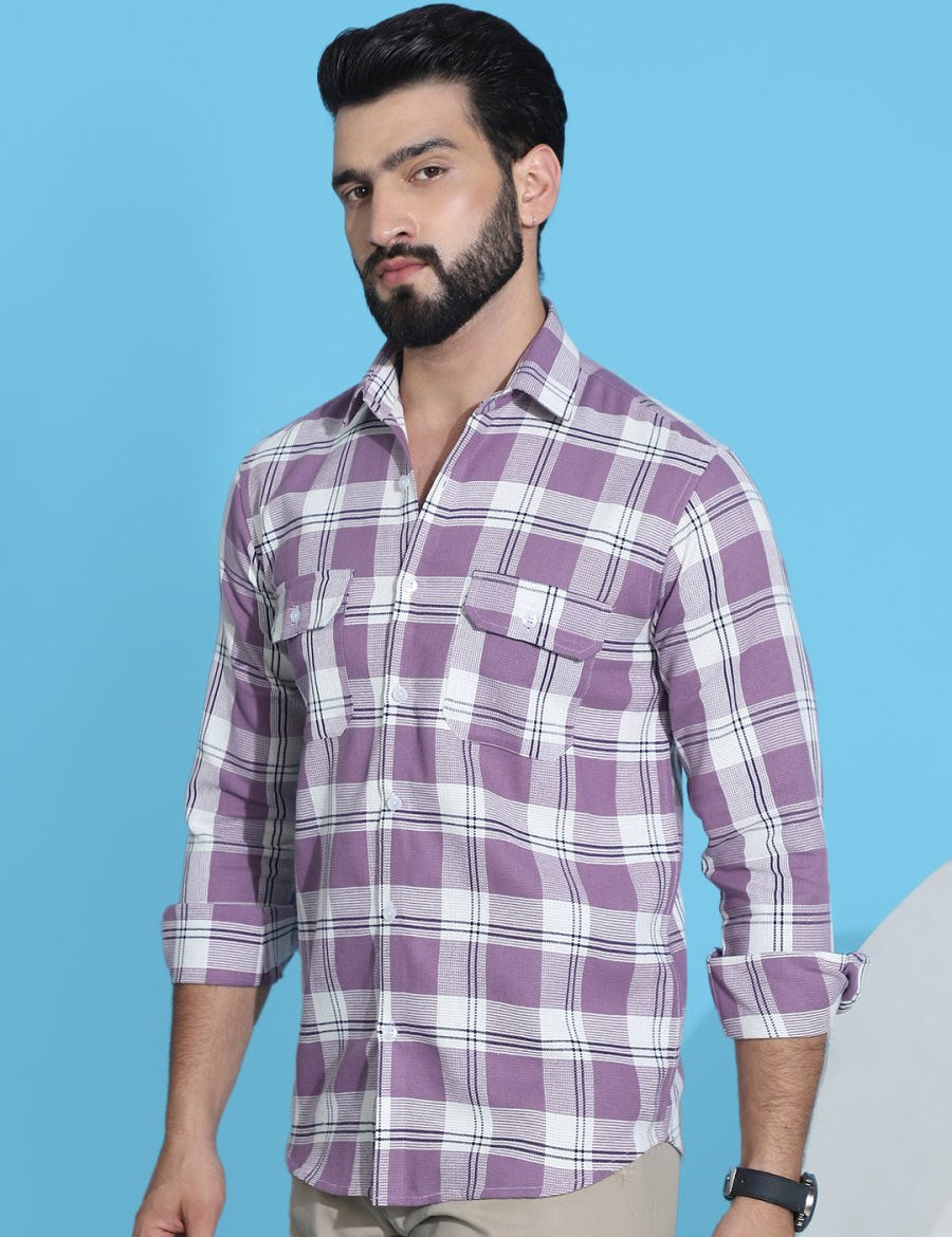 Purple Checked Cotton Shirt for Men - SF_951Purple_S