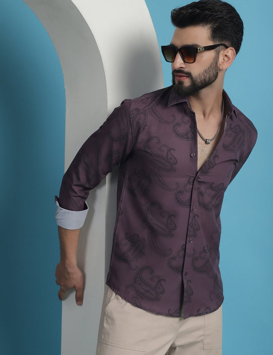 Purple Floral Printed Cotton Casual Shirt - SF_936Purple_S