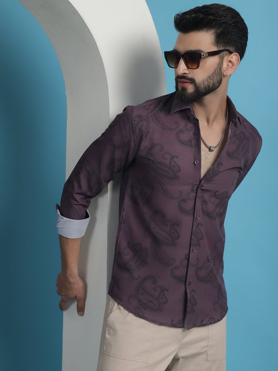 Purple Floral Printed Cotton Casual Shirt - SF_936Purple_S