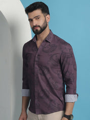Purple Floral Printed Cotton Casual Shirt - SF_936Purple_S