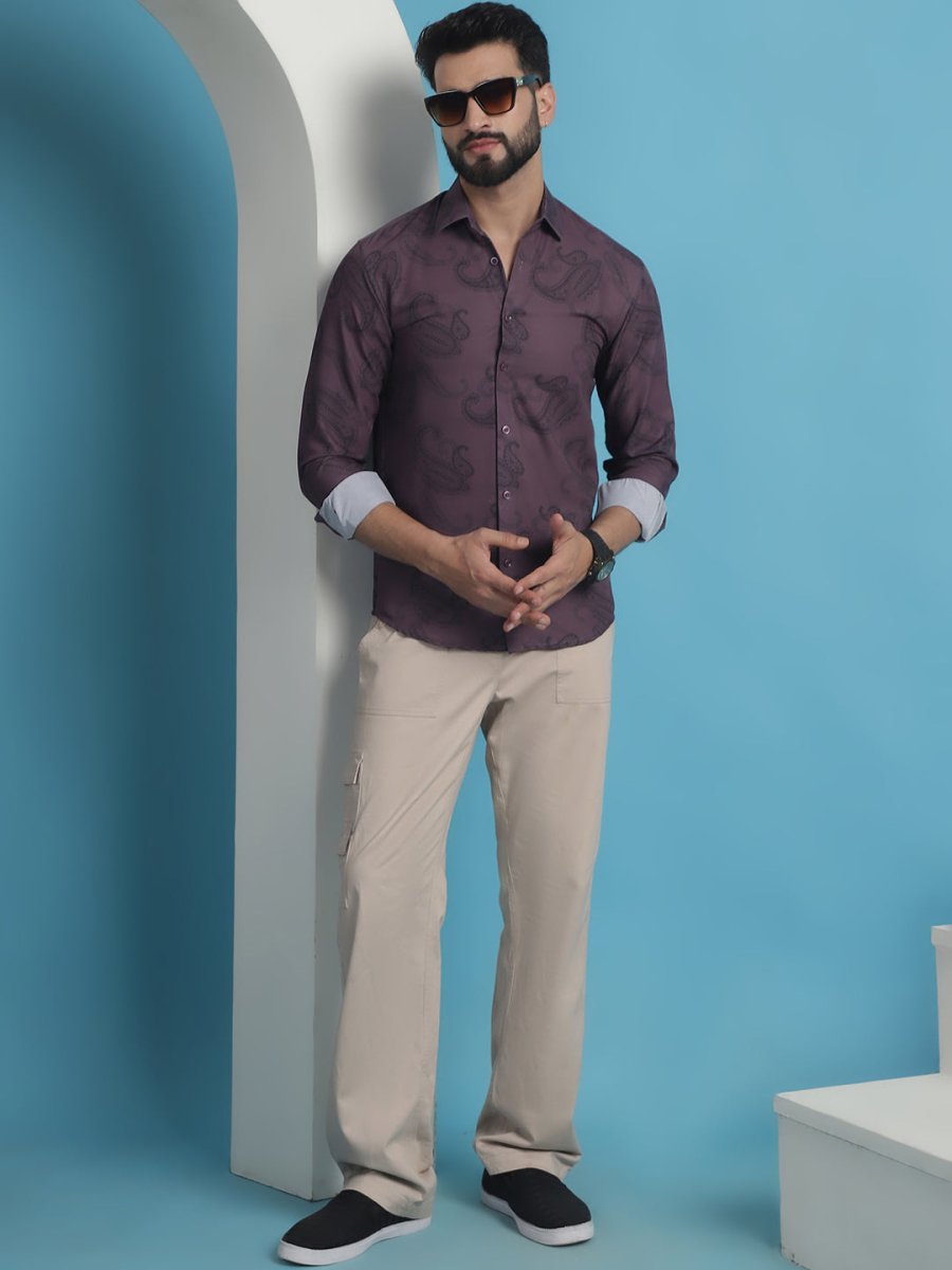 Purple Floral Printed Cotton Casual Shirt - SF_936Purple_S