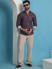 Purple Floral Printed Cotton Casual Shirt - SF_936Purple_S