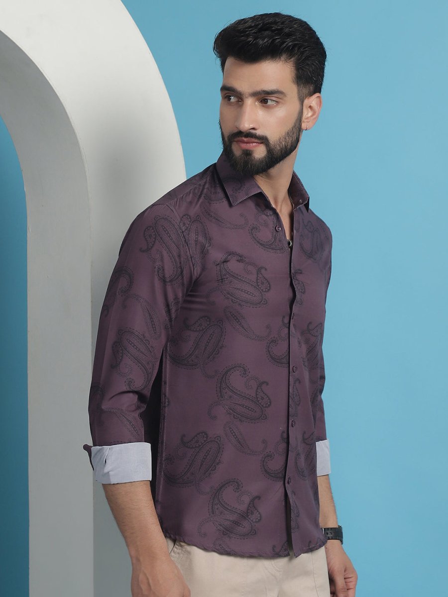 Purple Floral Printed Cotton Casual Shirt - SF_936Purple_S