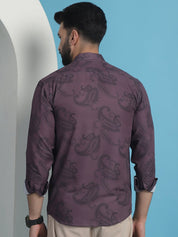Purple Floral Printed Cotton Casual Shirt - SF_936Purple_S