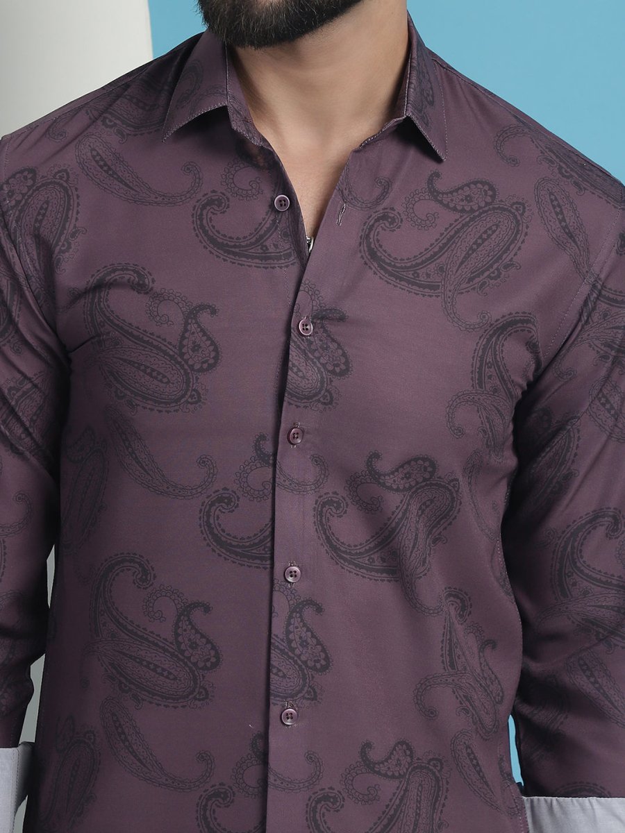 Purple Floral Printed Cotton Casual Shirt - SF_936Purple_S