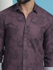 Purple Floral Printed Cotton Casual Shirt - SF_936Purple_S