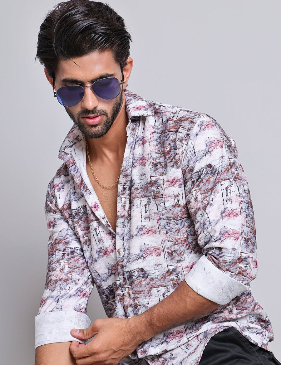 Purple Printed Party Shirt for Men - SF_9021Purple_S