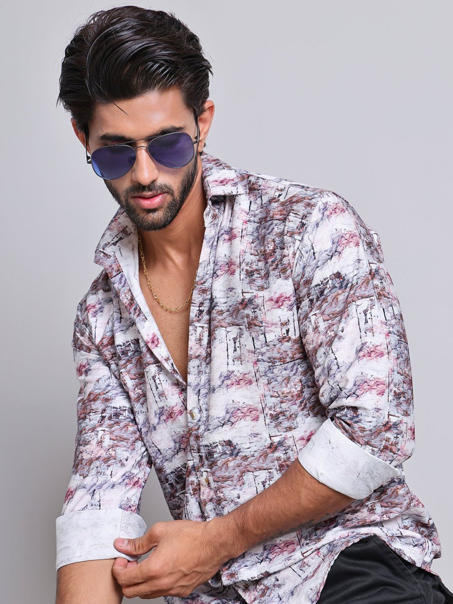 Purple Printed Party Shirt for Men - SF_9021Purple_S