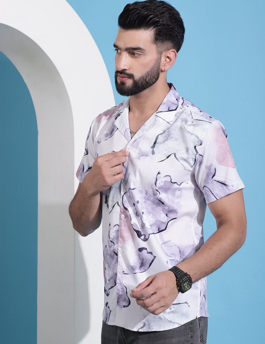 Purple Printed Party Shirt for Men - SF_940Light-Purple_S