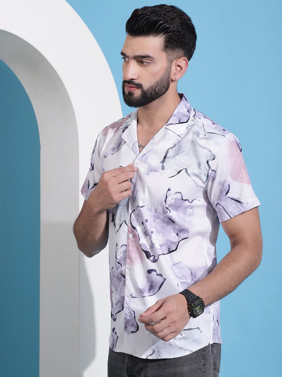 Purple Printed Party Shirt for Men - SF_940Light-Purple_S