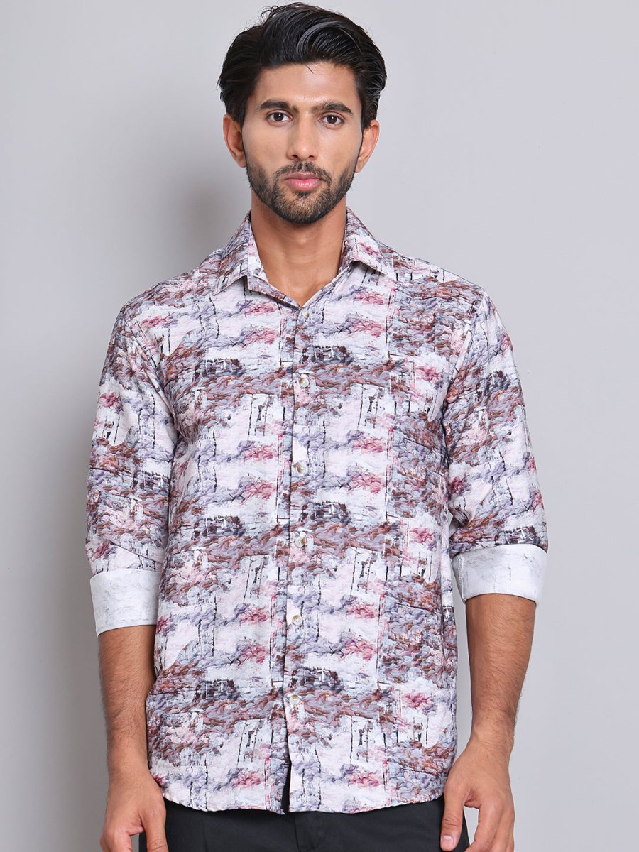 Purple Printed Party Shirt for Men - SF_9021Purple_S