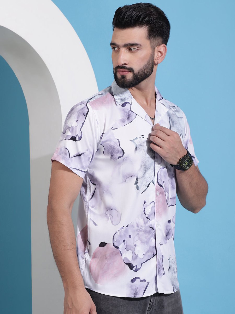 Purple Printed Party Shirt for Men - SF_940Light-Purple_S