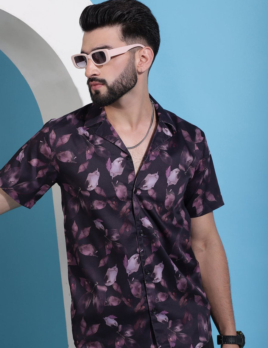 Purple Printed Party Shirt for Men - SF_940Purple_S