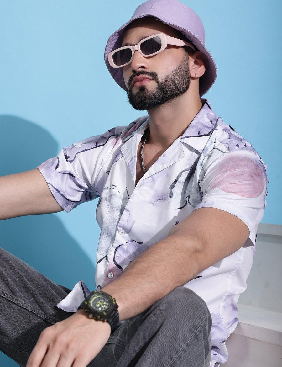 Purple Printed Party Shirt for Men - SF_940Light-Purple_S