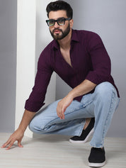 Purple Self Design Cotton Formal Shirt for Men - SF_928Purple_S