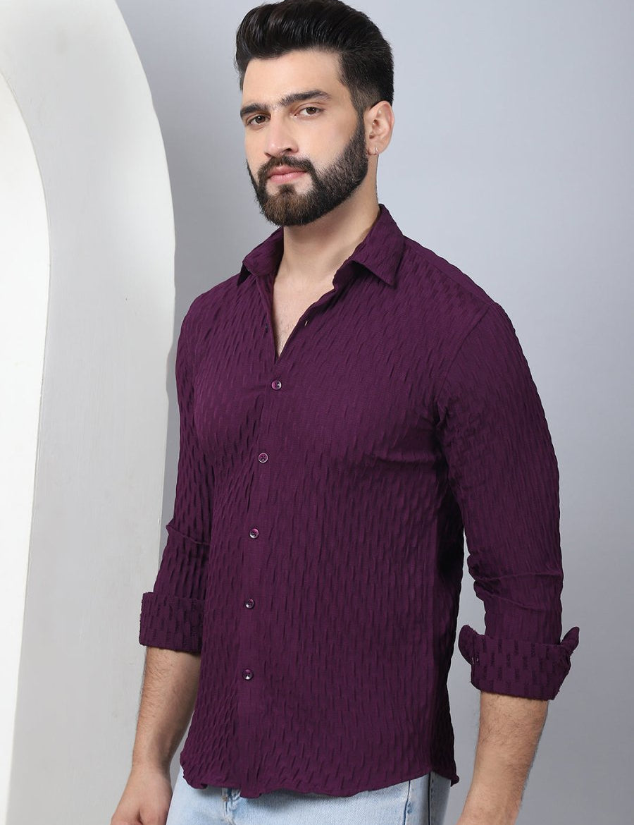 Purple Self Design Cotton Formal Shirt for Men - SF_928Purple_S