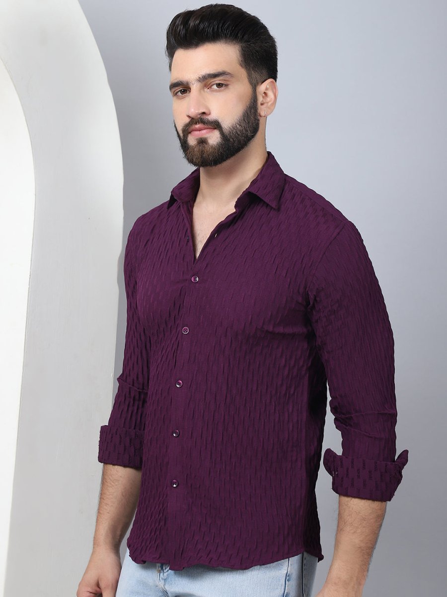 Purple Self Design Cotton Formal Shirt for Men - SF_928Purple_S