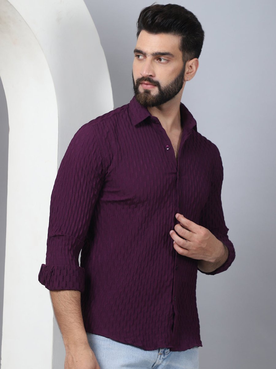 Purple Self Design Cotton Formal Shirt for Men - SF_928Purple_S