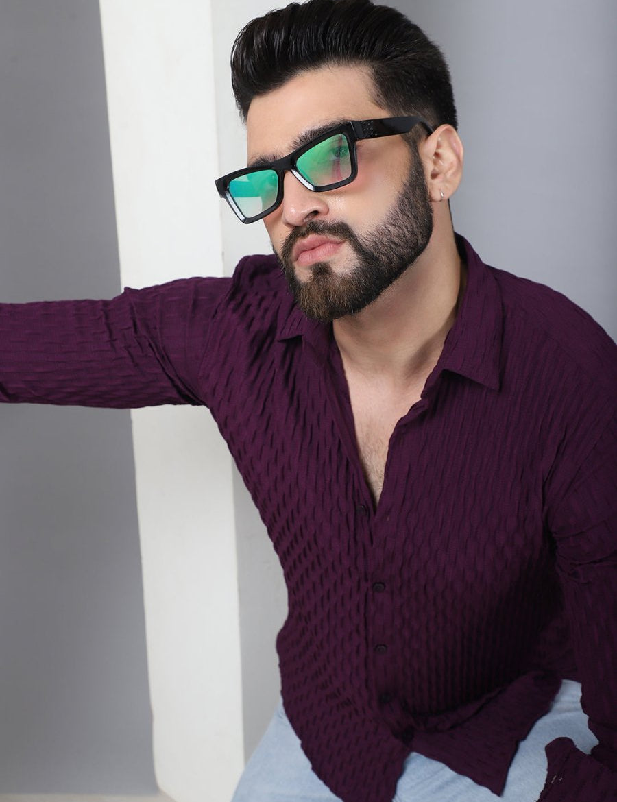Purple Self Design Cotton Formal Shirt for Men - SF_928Purple_S