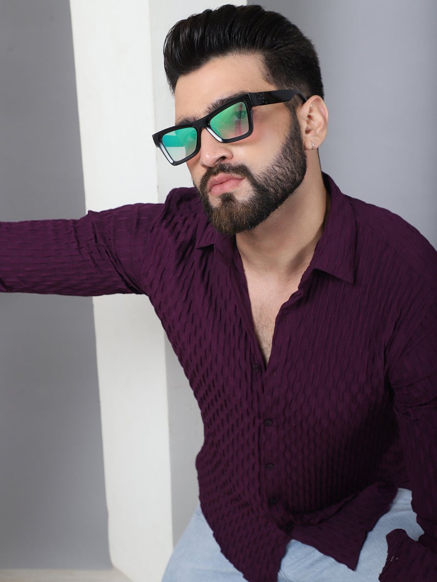 Purple Self Design Cotton Formal Shirt for Men - SF_928Purple_S