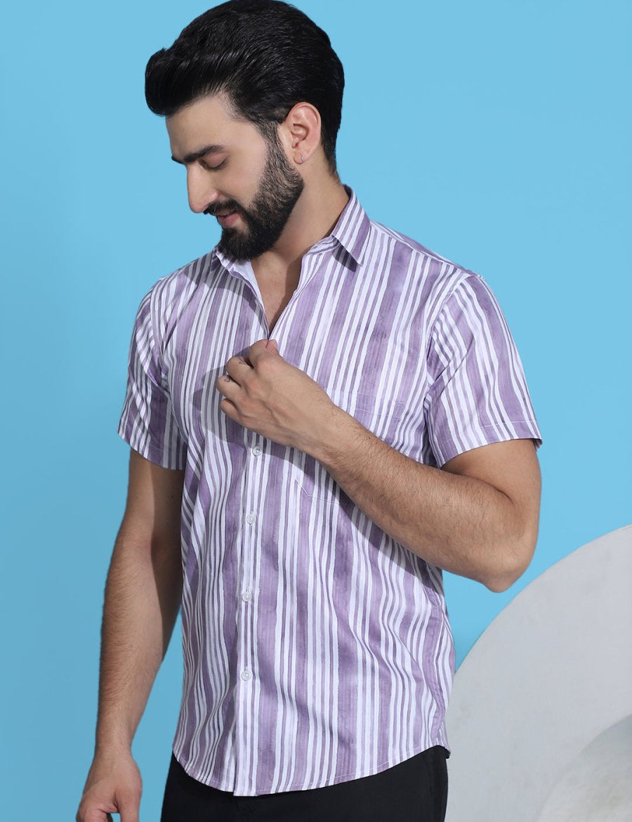 Purple Striped Half Sleeve Shirt for Men - SF_947Purple_S
