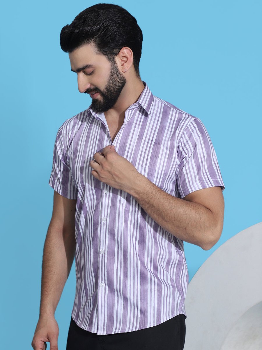 Purple Striped Half Sleeve Shirt for Men - SF_947Purple_S