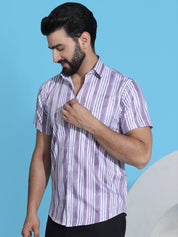 Purple Striped Half Sleeve Shirt for Men - SF_947Purple_S