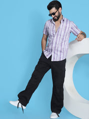 Purple Striped Half Sleeve Shirt for Men - SF_947Purple_S