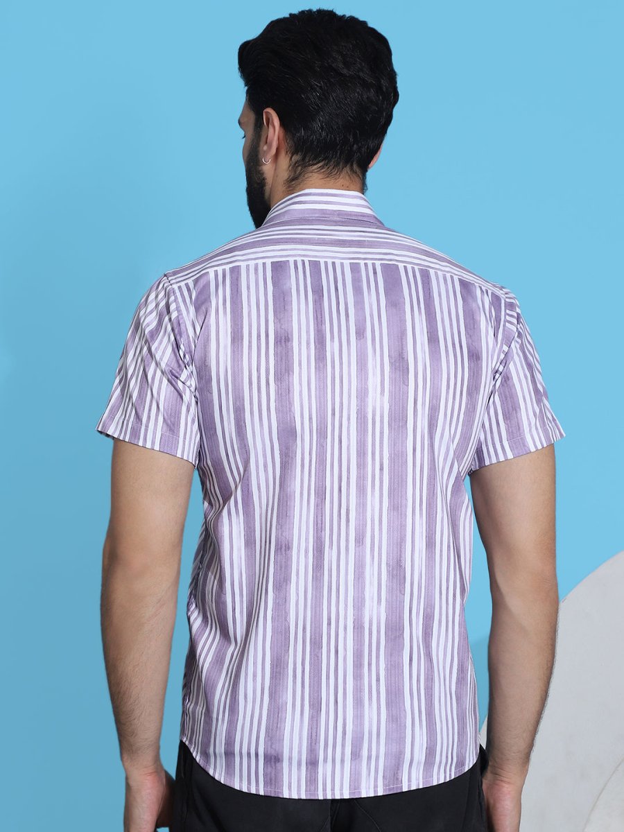 Purple Striped Half Sleeve Shirt for Men - SF_947Purple_S