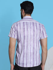 Purple Striped Half Sleeve Shirt for Men - SF_947Purple_S