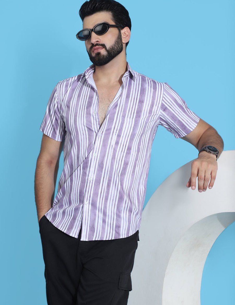 Purple Striped Half Sleeve Shirt for Men - SF_947Purple_S
