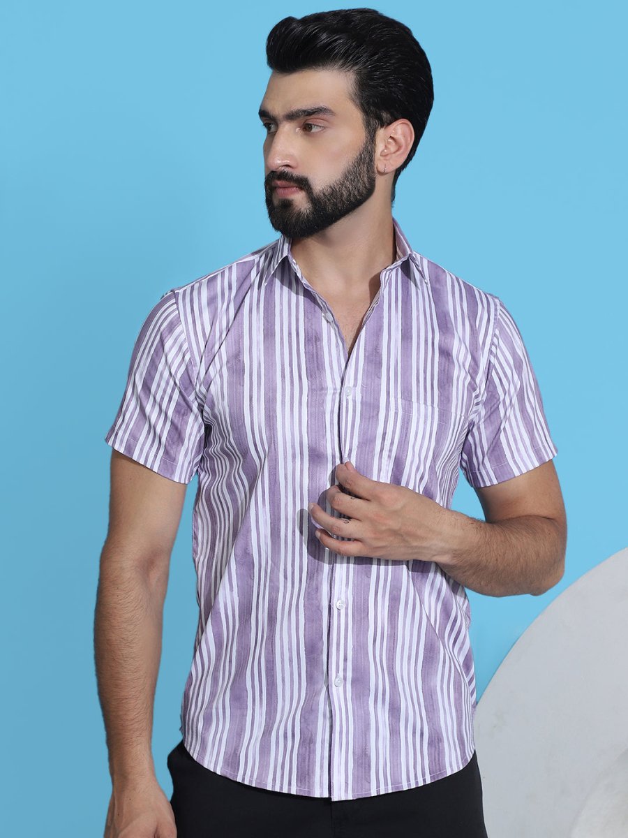 Purple Striped Half Sleeve Shirt for Men - SF_947Purple_S
