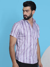 Purple Striped Half Sleeve Shirt for Men - SF_947Purple_S