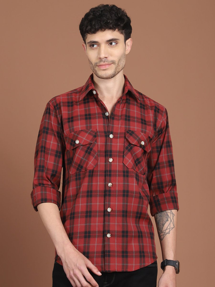 Red Checked Cotton Shirt for Men - SF_9030Red_S