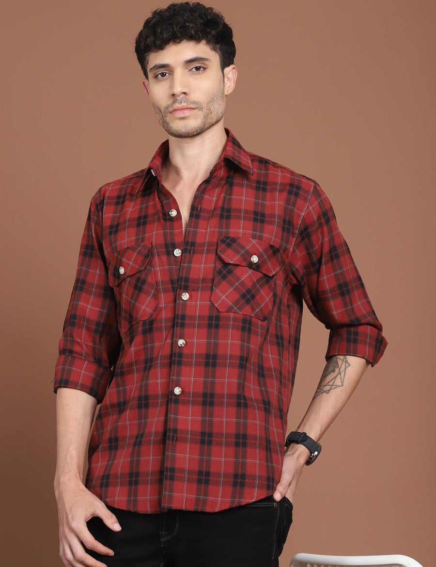 Red Checked Cotton Shirt for Men - SF_9030Red_S