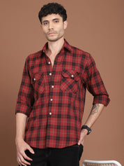 Red Checked Cotton Shirt for Men - SF_9030Red_S